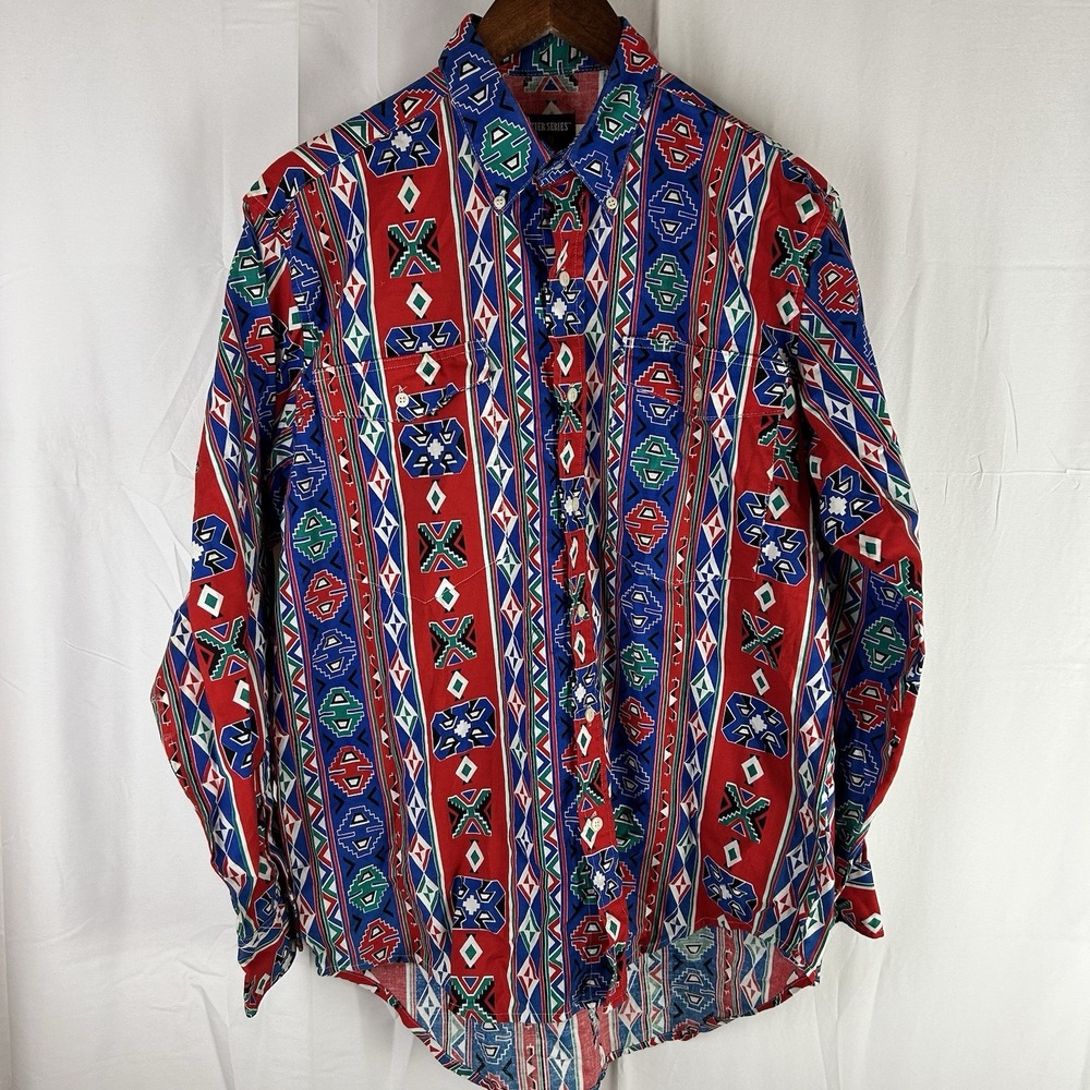 Frontier Series Southwestern‎ Shirt Mens Medium Aztec Print Western Colorful